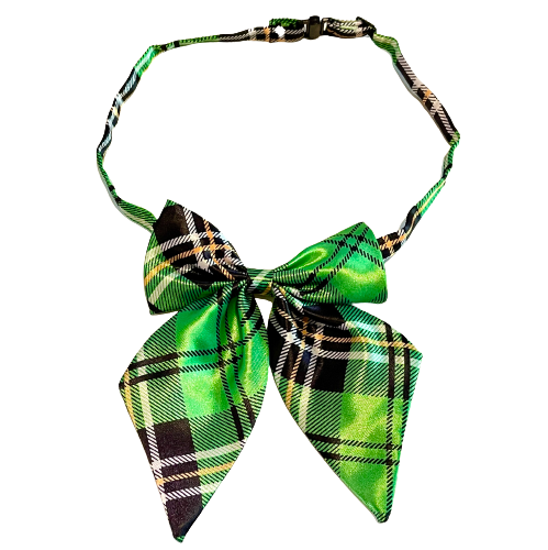 Green Tartan Bow Adjustable Collar