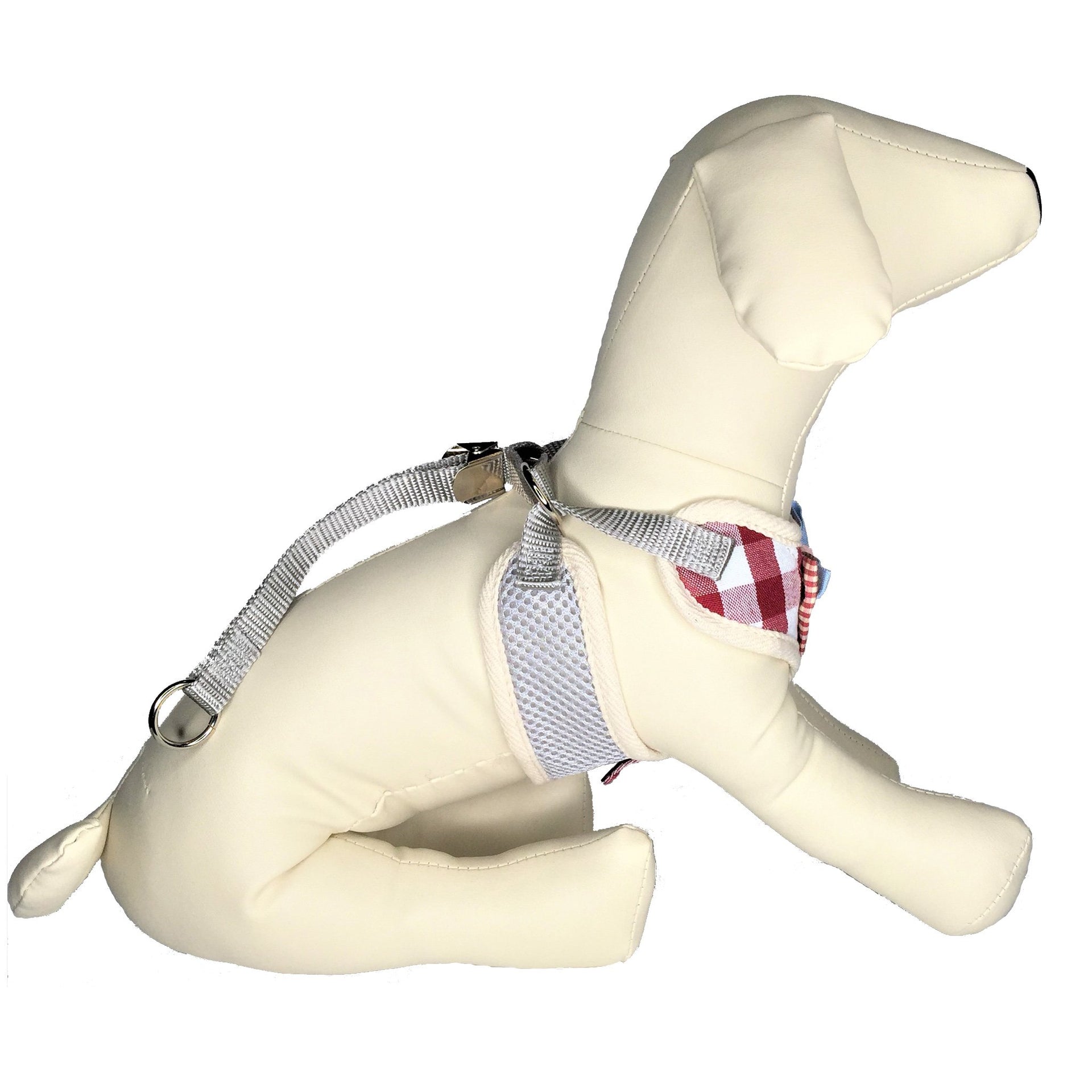 Checkered Dog Harness Red Side View