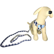 Checkered Dog Harness and Leash Blue