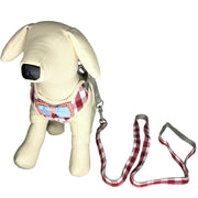 Checkered Dog Harness and Leash Red