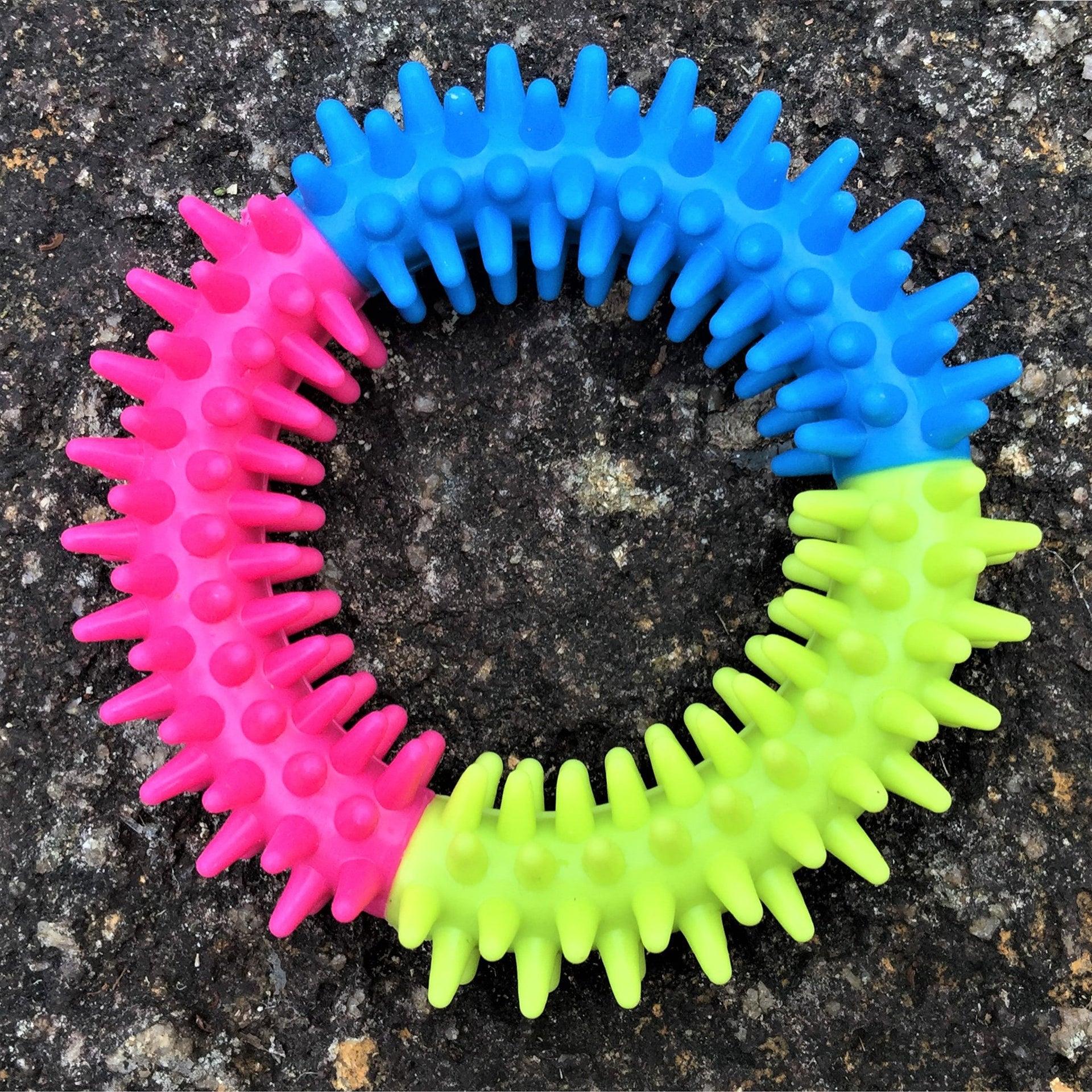 Dog Chew Toy Tri-Coloured Spiky Outdoors
