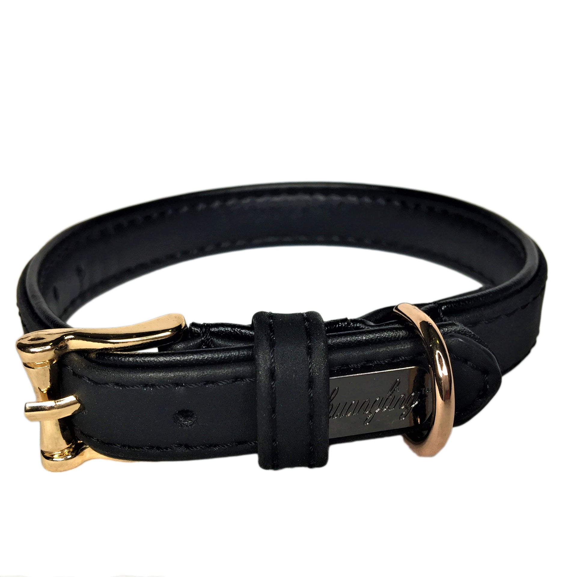 Faux Leather Dog Collar Black Front