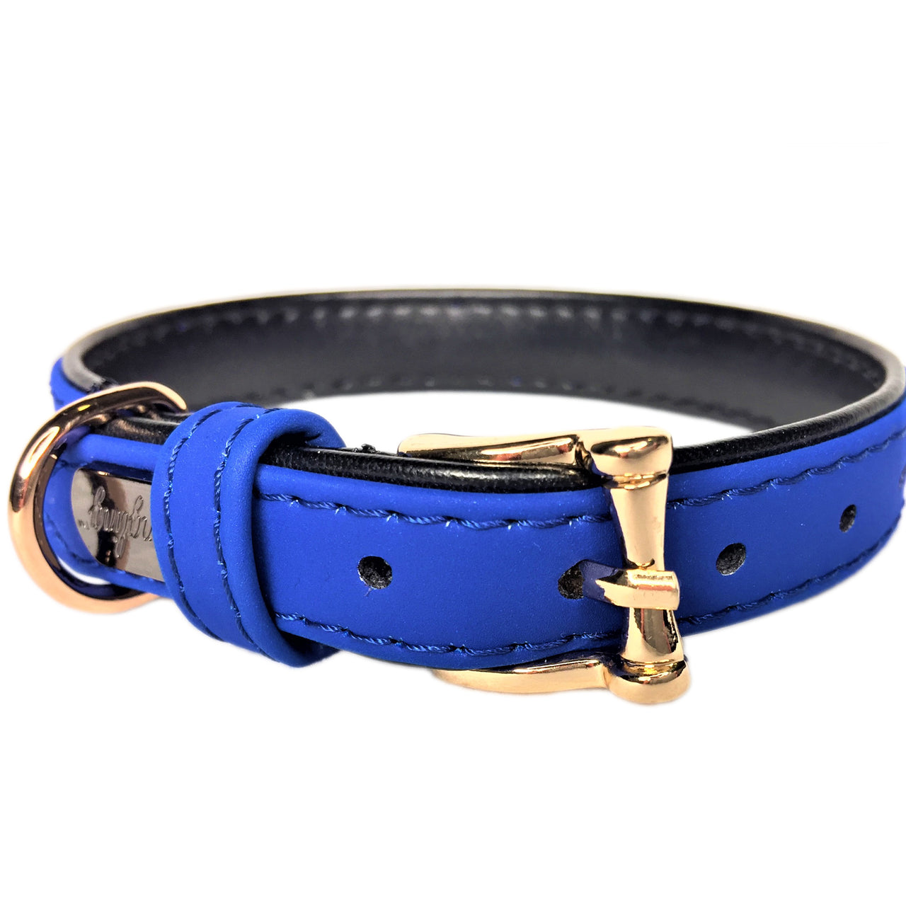 Faux Leather Dog Collar Blue Front