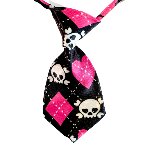 Skull & Cross Bones Black/ Pink Adjustable Soft Collar Small Tie